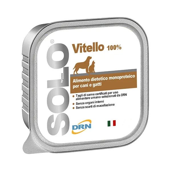 Drn Solo Vitello Alimento Dietetico Monoproteico Umido Per Cani/Gatti 100g-1