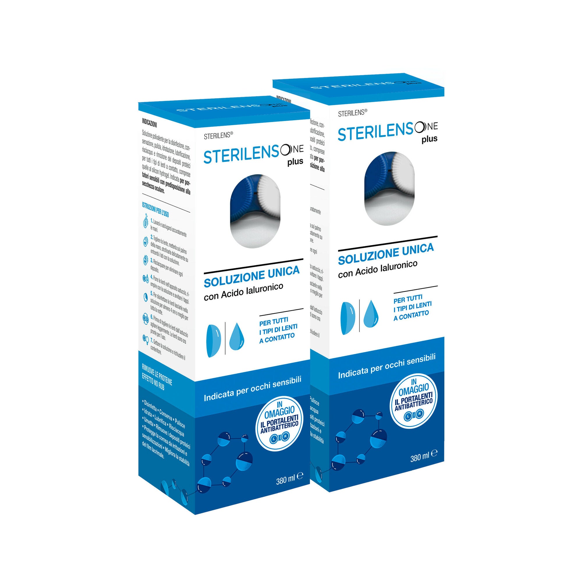 Sterilens One Plus soluzione unica con acido ialuronico OFFERTA SPECIALE BIPACK 380ml+380ml-2