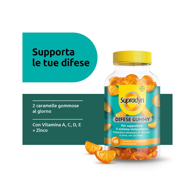 Supradyn Difese Gummy Integratore Difese Immunitarie Vitamina C Vitamina D e Zinco 60 Caramelle-2