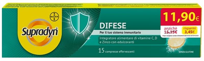 Supradyn Difese per il Sistema Immunitario con Vitamina C D e Zinco 15 Compresse Effervescenti-1