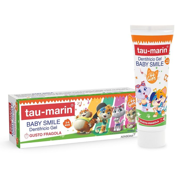 Tau-Marin Baby Smile 44 Gatti dentifricio gel gusto fragola 2-6 anni 50ml-1