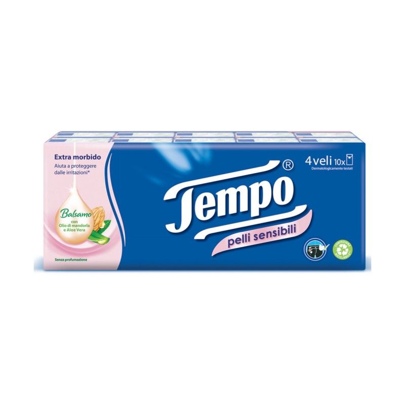 Tempo Fazzoletti Pelli Sensibili 4 veli 10 pacchetti-1