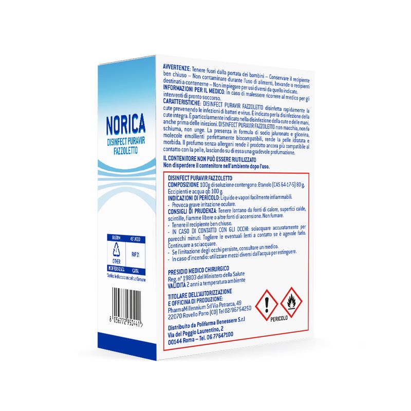 Norica Disinfect Puravir disinfettante liquido in fazzolettini 10 pezzi-2