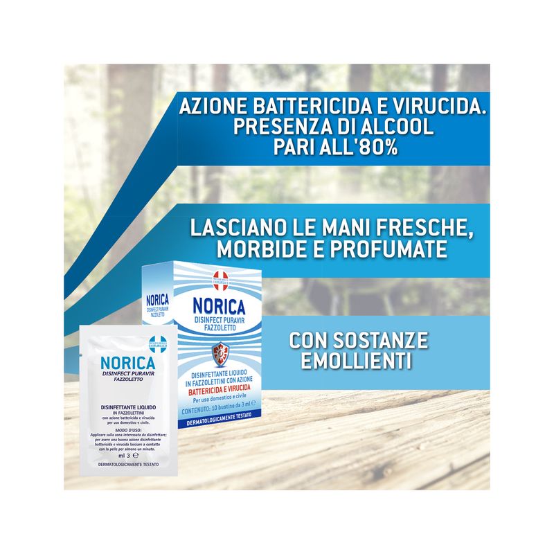 Norica Disinfect Puravir disinfettante liquido in fazzolettini 10 pezzi-3