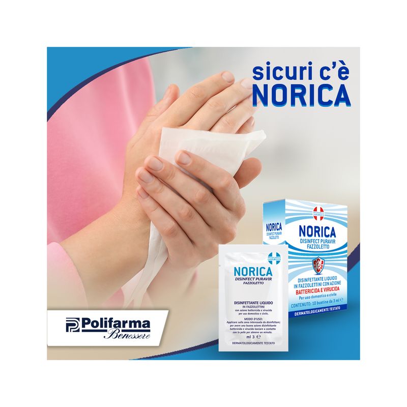 Norica Disinfect Puravir disinfettante liquido in fazzolettini 10 pezzi-5