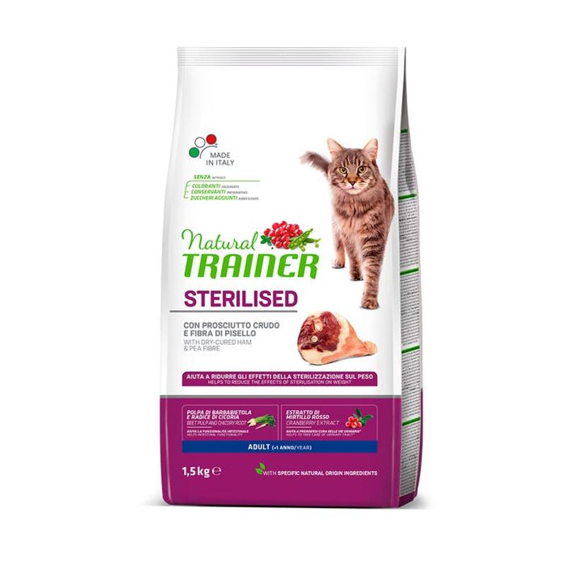 Natural Trainer Crocchette Al Prosciutto Crudo Per Gatti Sterilizzati Sacco 1,5kg-1