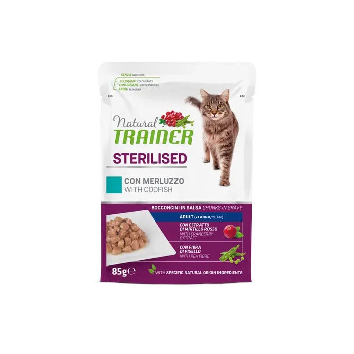 Natural Trainer Cibo Umido Al Merluzzo Per Gatti Adulti Sterilizzati Busta 85g-1