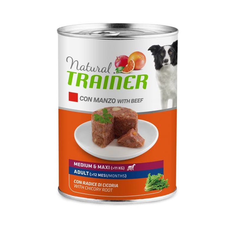 Natural Trainer Cibo Umido Manzo/Riso Per Cani Adulti Taglia Media/Grande Lattina 400g-1