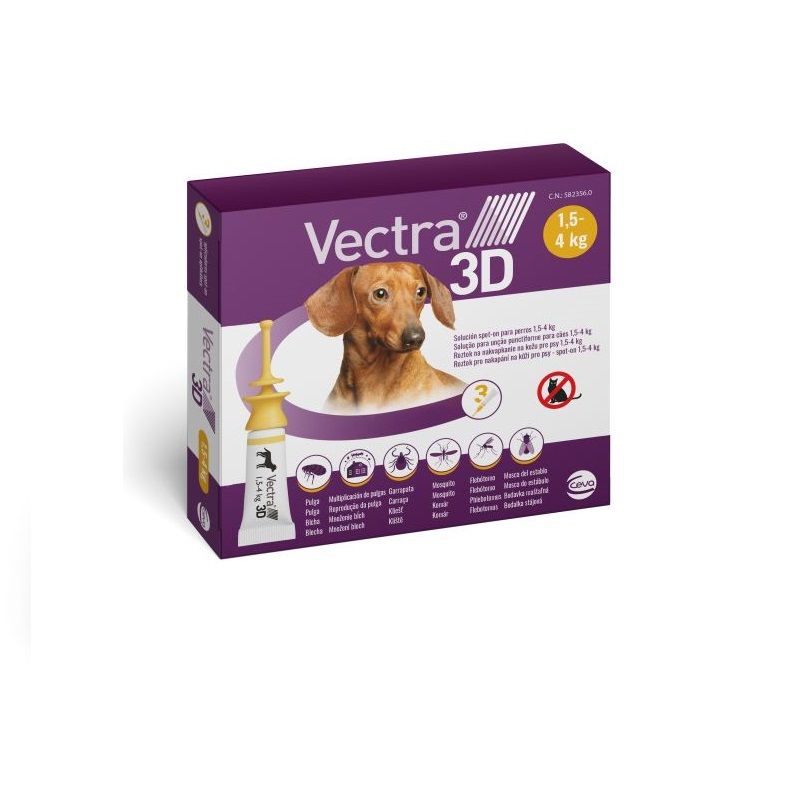 Vectra 3D Soluzione Antiparassitaria per cani da 1,5-4 kg giallo 3 pipette-1