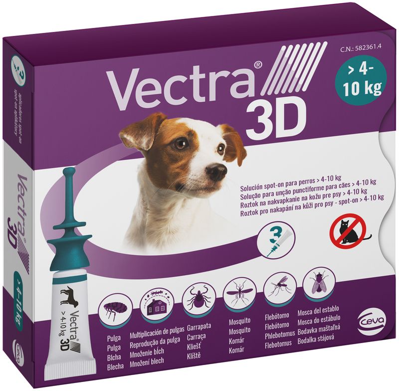 Vectra 3D Soluzione Antiparassitaria Spot-on per cani da 4-10kg Verde 3 pipette-1