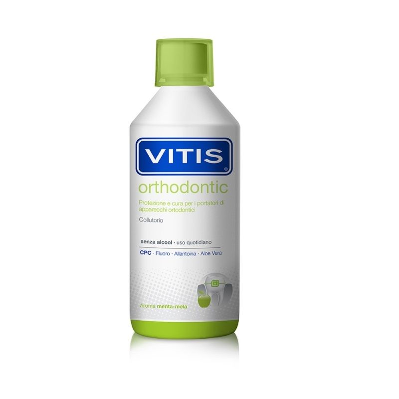 Vitis Orthodontic Collutorio per i portatori di apparecchi ortodontici 500ml aroma menta-mela-1
