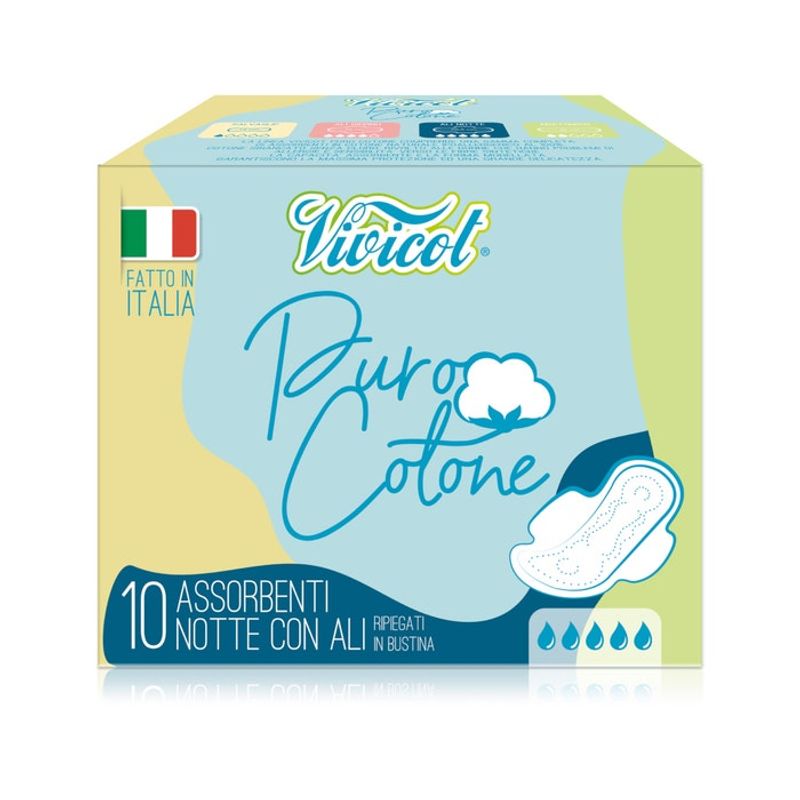 Vivicot Puro Cotone Assorbenti Notte Con Ali 10 Pezzi-1