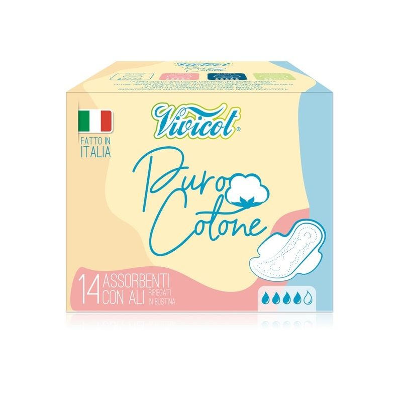 Vivicot Puro Cotone Assorbenti Ali Giorno 14 Pezzi-1