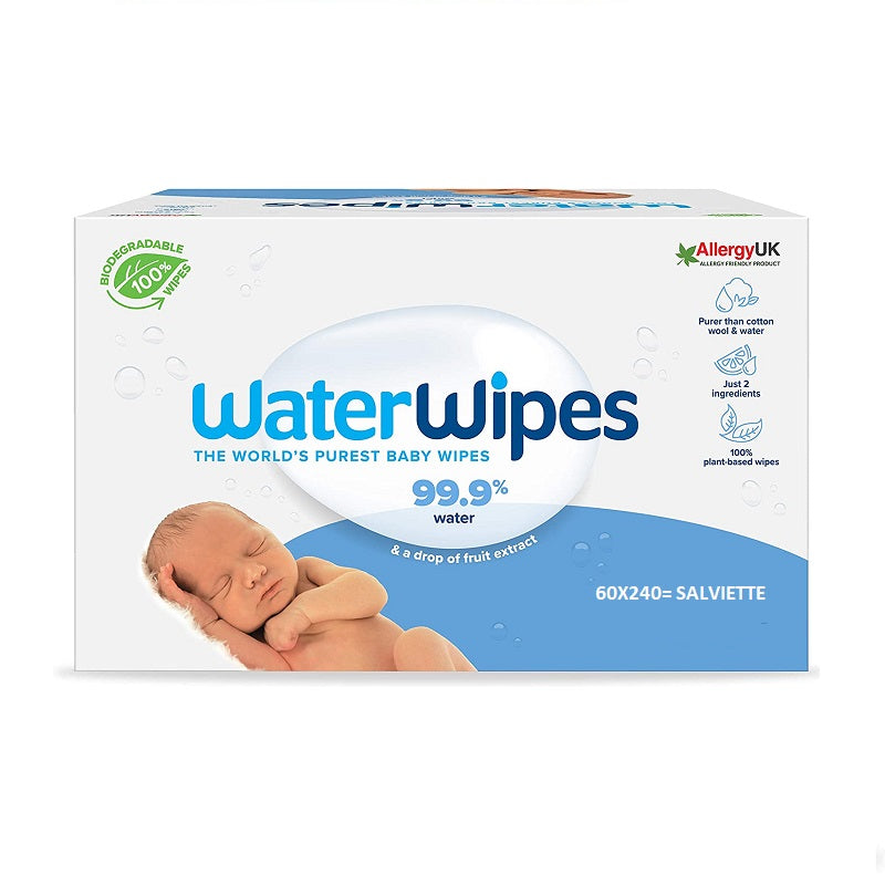 WaterWipes Salviette Biodegradabili 99,9% di acqua per bimbi con pelle sensibile o prematuri 240 pezzi-1