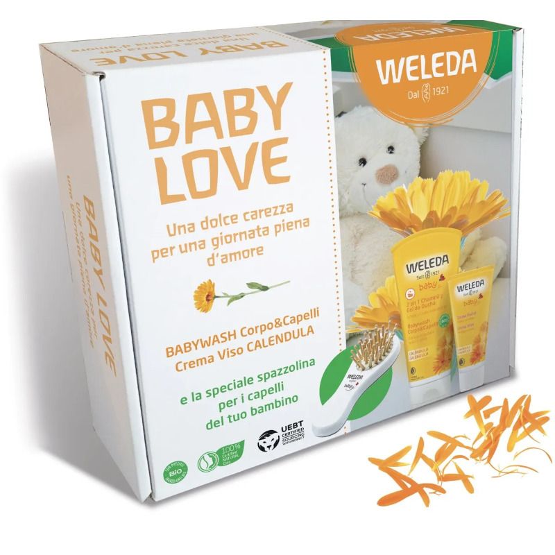 Weleda Cofanetto Baby Love bagnoschiuma 50ml + crema viso calendula 200ml + spazzolina-1
