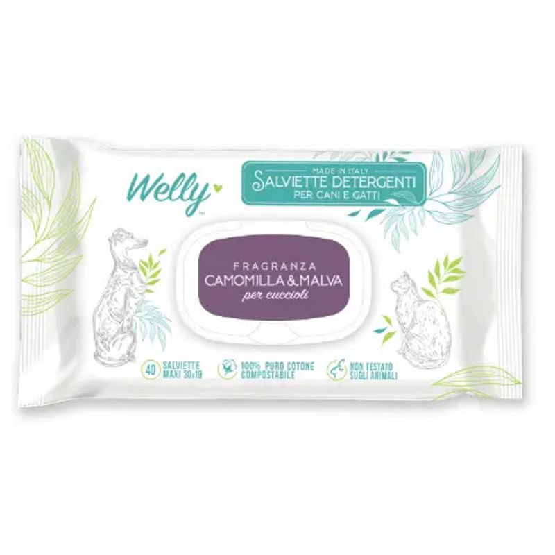 Welly Salviette Detergenti Camomilla & Malva Per Cani E Gatti 40 Pezzi-1