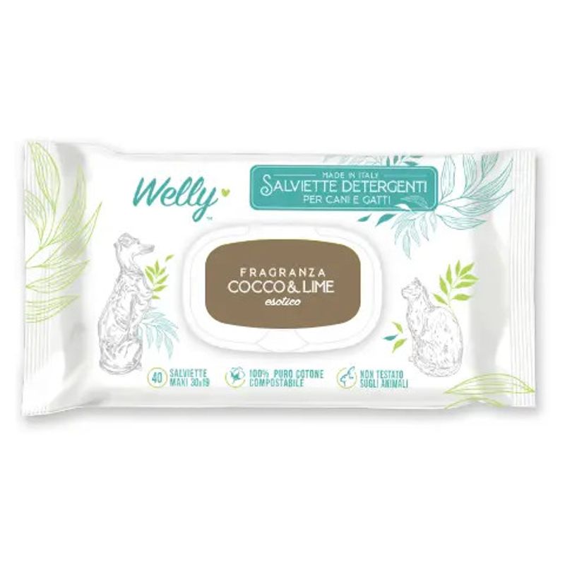 Welly Salviette Detergenti Esotiche Cocco & Lime Per Cani E Gatti 40 Pezzi-1