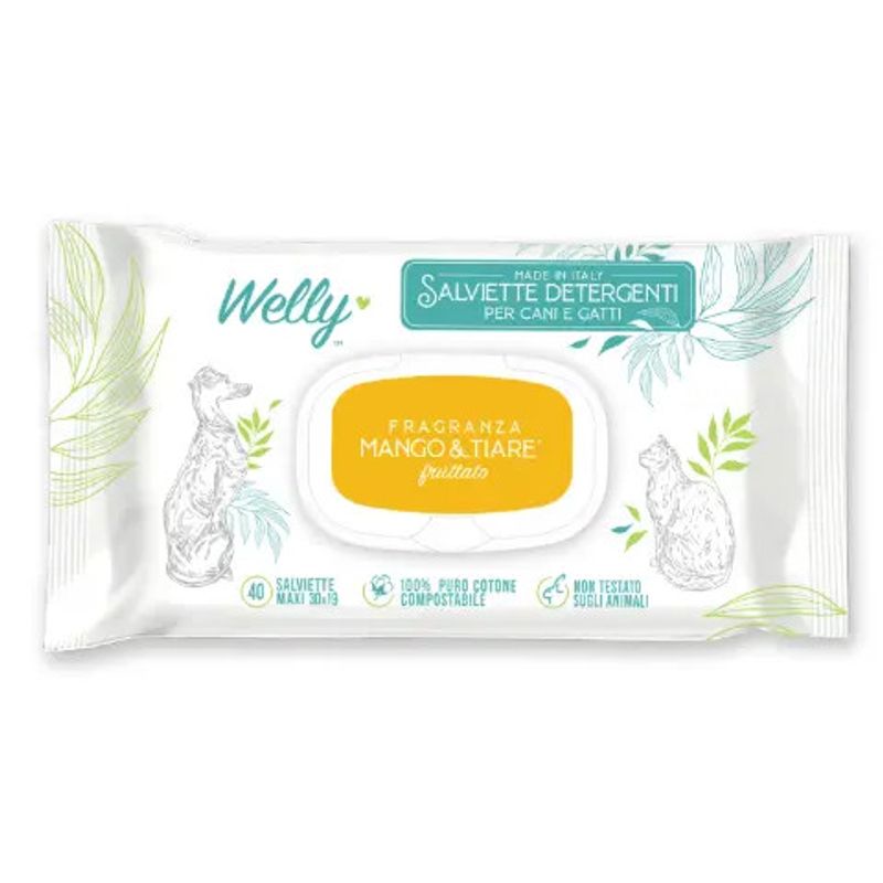 Welly Salviette Detergenti Fruttate Mango & Tiarè Per Cani E Gatti 40 Pezzi-1