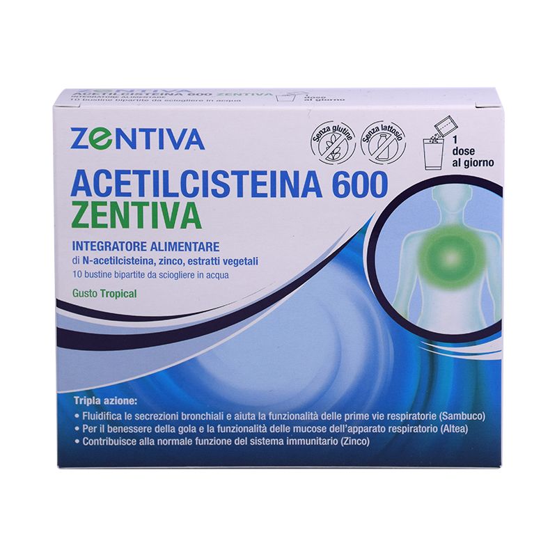 Zentiva Acetilcisteina 600 per il benessere delle vie respiratorie 10 bustine gusto tropical-1