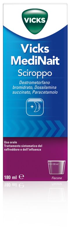 Vicks MediNait Sciroppo Contro Sintomi D'Influenza Raffreddore/Febbre/Tosse 180ml