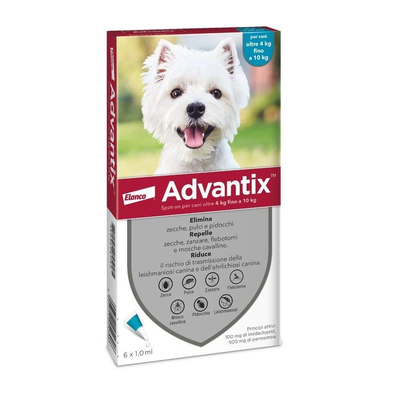 Advantix Spot-on Antiparassitario per cani fino da 4 a 10kg 6 pipette-2