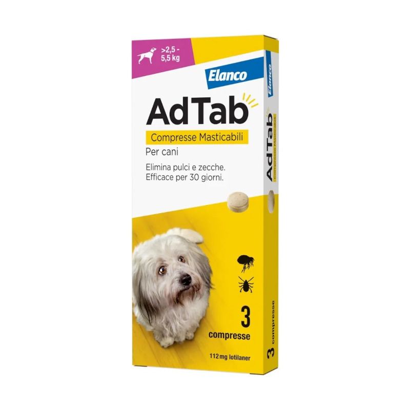 Adtab Per Cani Da 2,5 A 5,5kg 3 Compresse Masticabili 112mg