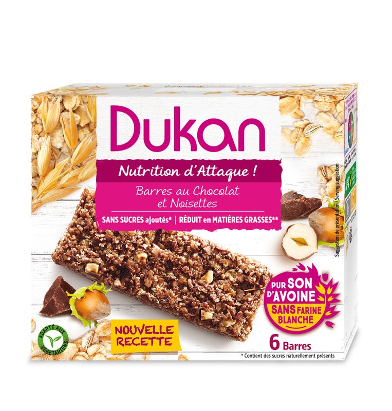 Dukan barrette di crusca d'Avena con cioccolato e nocciola 6 barrette