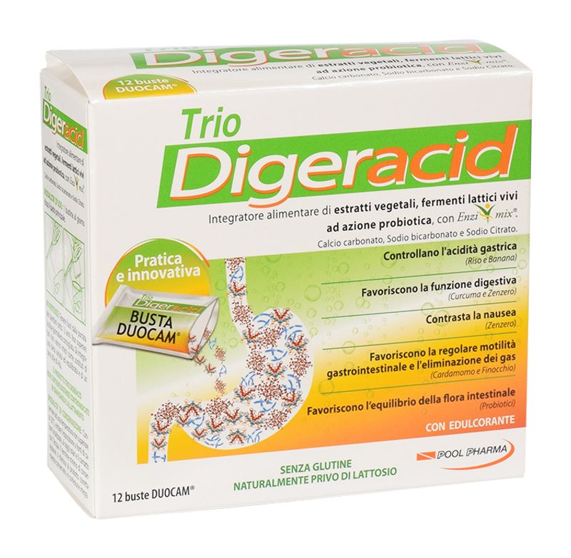 Trio Digeracid utile per la digestione e per il transito intestinale 12 buste