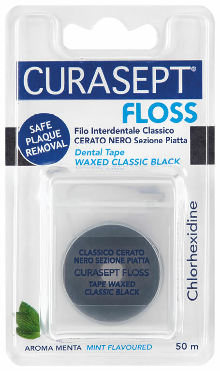 Curasept Floss filo interdentale cerato nero con aroma menta 50m