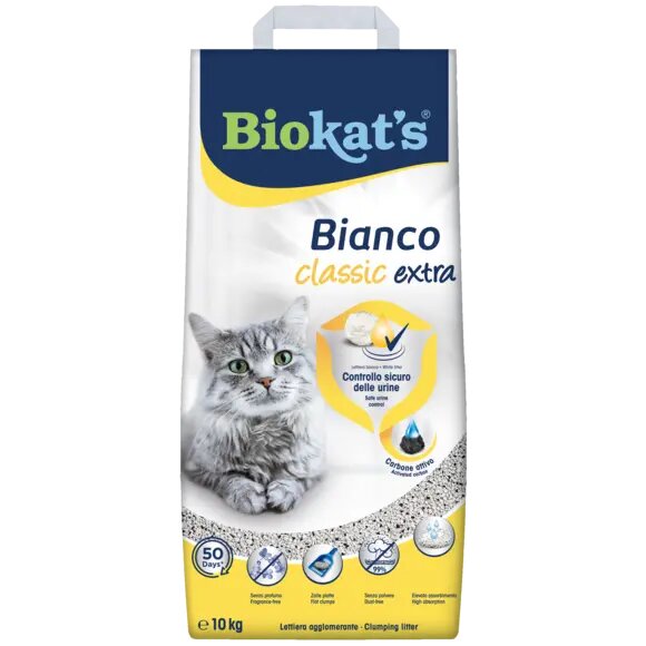 Image of Biokat's Bianco Classic Extra lettiera con carbone attivo per gatti 10kg