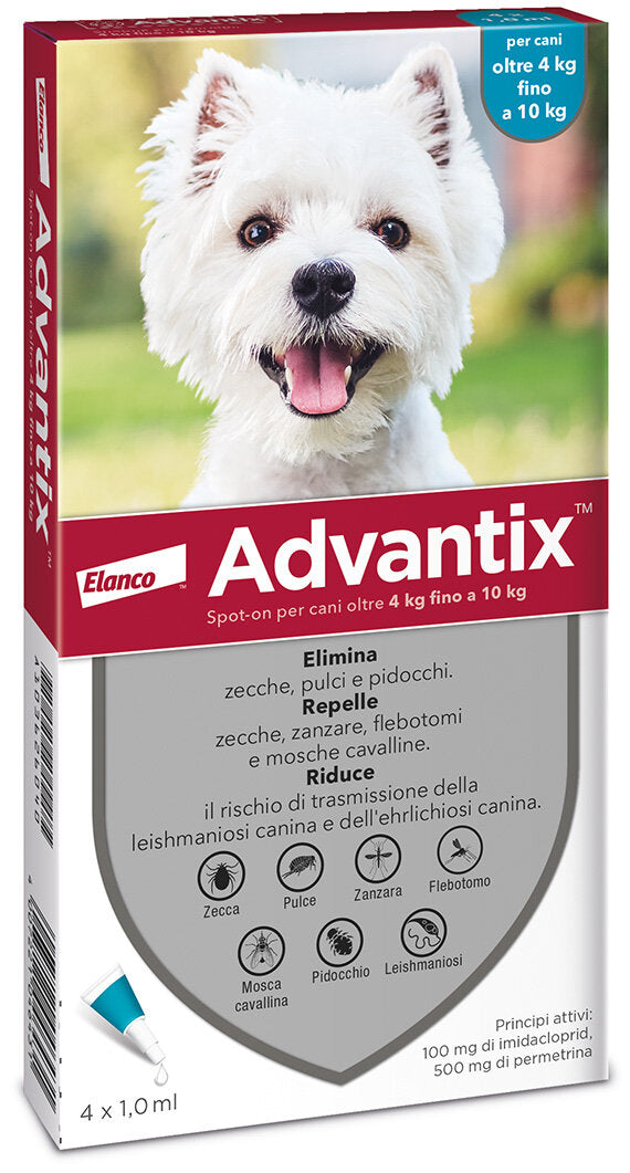 Advantix Spot-on per cani da 4 a 10kg 4 pipette (4 x 1,0ml)
