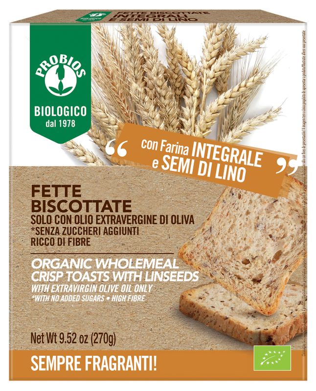 Probios Fette Biscottate integrali con semi di lino senza zucchero 270g