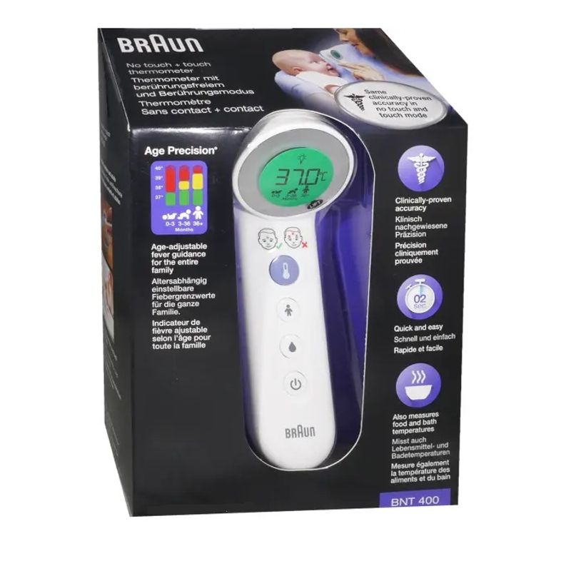 1 No Touch & Touch Termometro-FRONTE Senza Contatto Nuovo Scatola Braun BNT400 3-in 