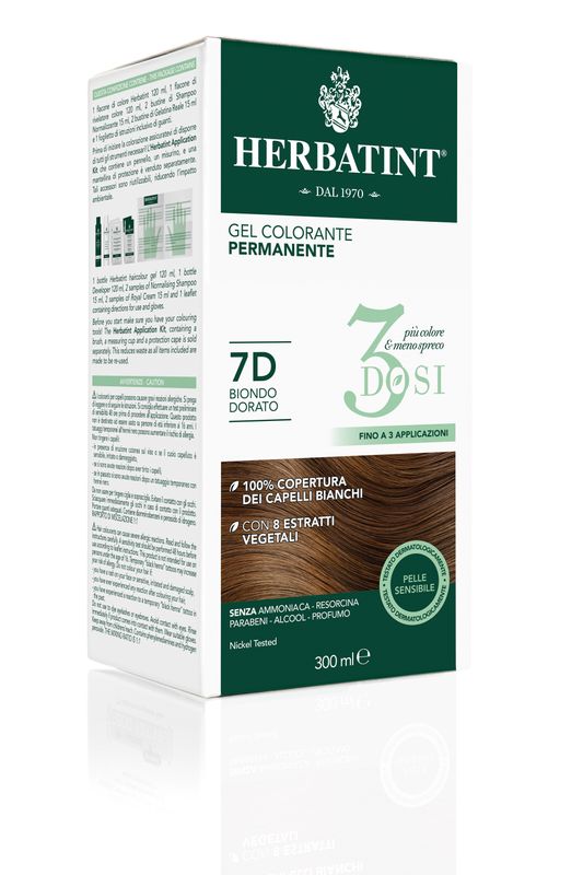 Image of Herbatint Tinta per Capelli Gel Colorante Permanente 3Dosi 7D Biondo Dorato 300ml