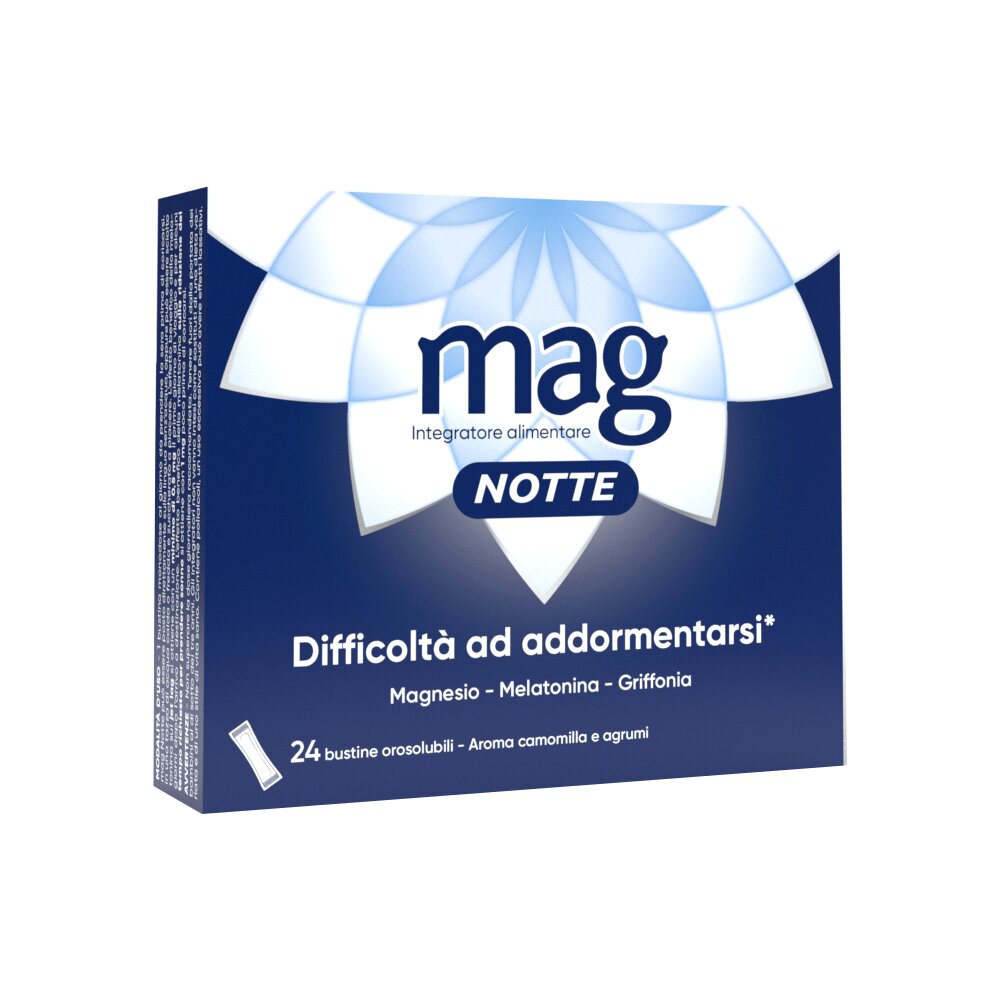 Mag Notte Integratore a base di Melatonina, Magnesio e Griffonia Dormire Bene, Favorire Rilassamento e Qualità Sonno 24 bustine