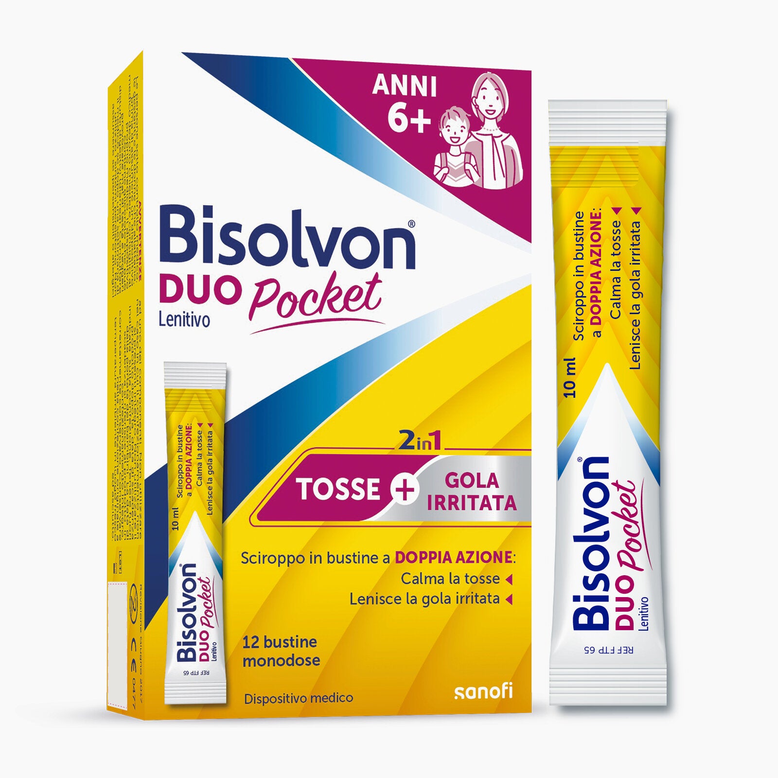 Bisolvon Duo Pocket Lenitivo Sciroppo in Bustina Contro Tosse e Gola Irritata, Adulti Bambini, 12 Bustine Monodose-7
