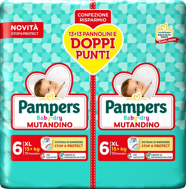 Pampers Baby Dry Pannolino Mutandina Extra Large Duo 15+kg 26 Pezzi