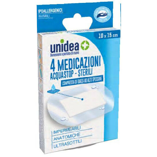 Unidea 4 Medicazioni AcquaStop Sterili 10 x15cm