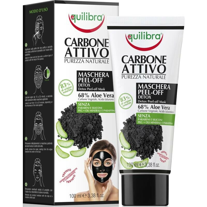 Image of Equilibra carbone Attivo Maschera Viso Peel-Off Detox con Aloe Vera 100ml