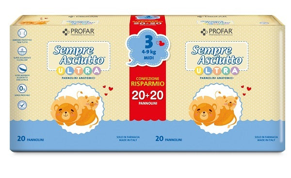Pannolini Profar Sempre Asciutto Ultra Midi 4/9 kg Bipacco 20+20 Pezzi