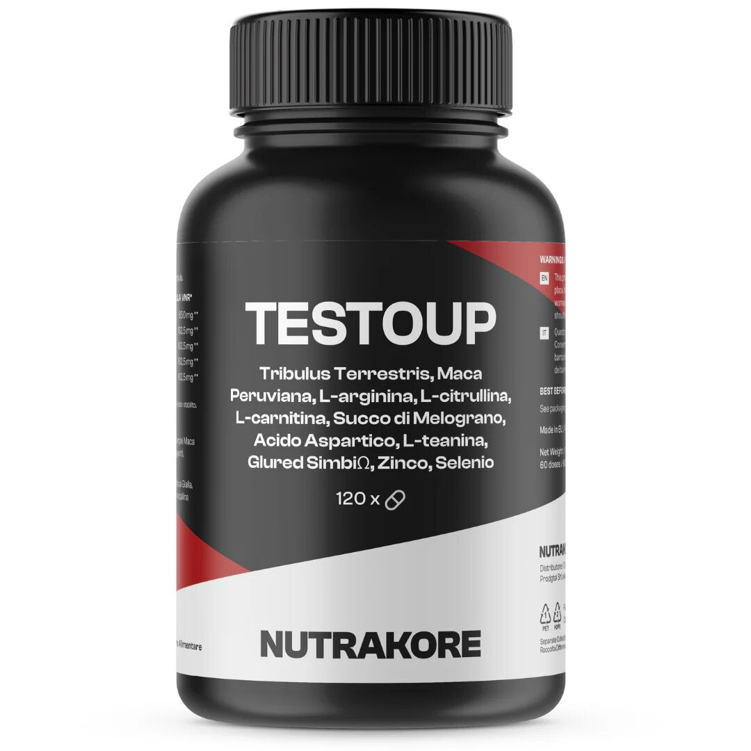 Nutrakore TestoUp Testosterone Uomo Energizzante Booster Con Tribulus Terrestris e Maca Peruviana 120 Compresse