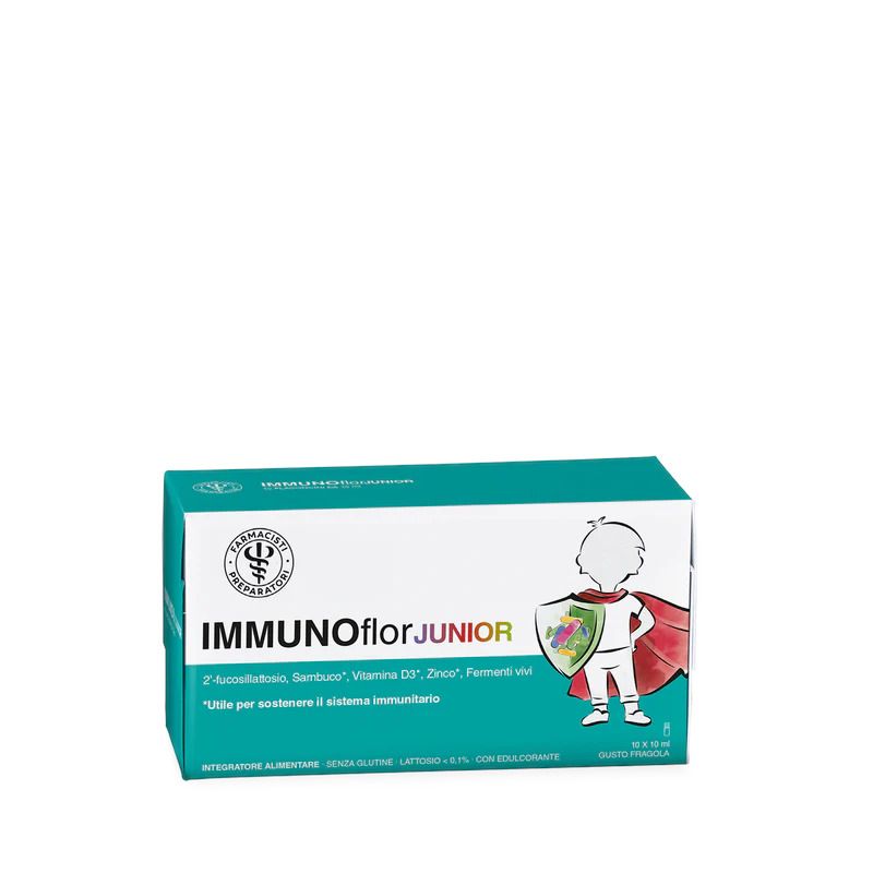 Amicafarmacia IMMUNOflor Junior per il sistema immunitario 10 flaconcini gusto fragola