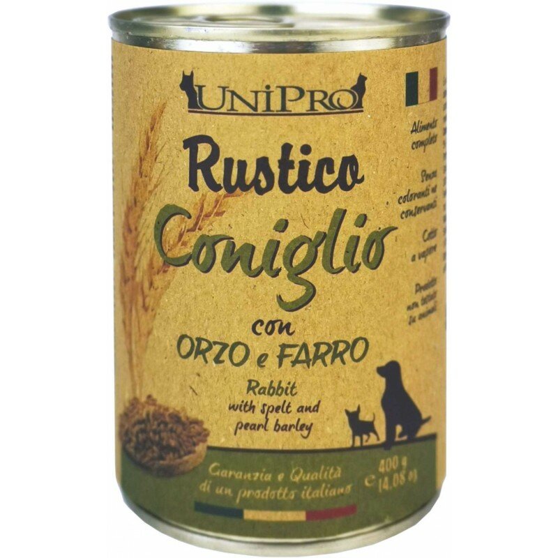 Image of Unipro Rustico Coniglio Orzo Farro Cibo Cane Adulto Barattolo 400g