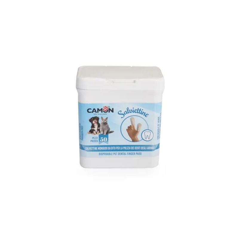 Image of Camon Salviettine Monouso Da Dito Per Pulizia Denti Per Cani E Gatti 50 Pezzi