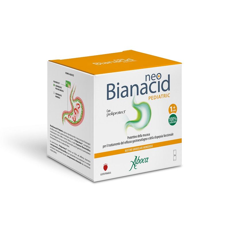 Aboca NeoBianacid Pediatric integratore per il reflusso gastroesofageo gusto Fragola 36 bustine
