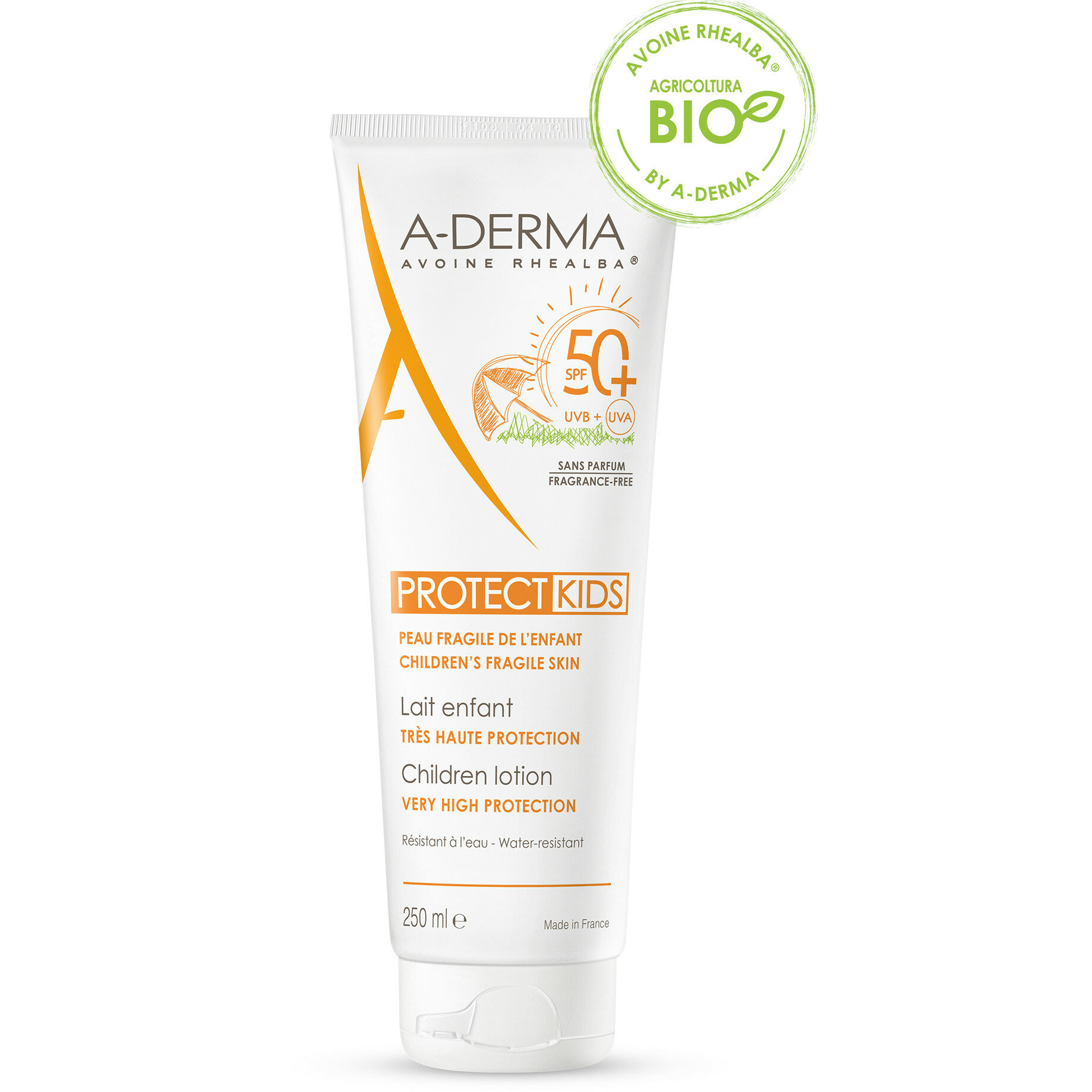 Image of A-Derma Protect Latte solare viso e corpo protezione molto alta SPF50+ per pelle fragile del bambino